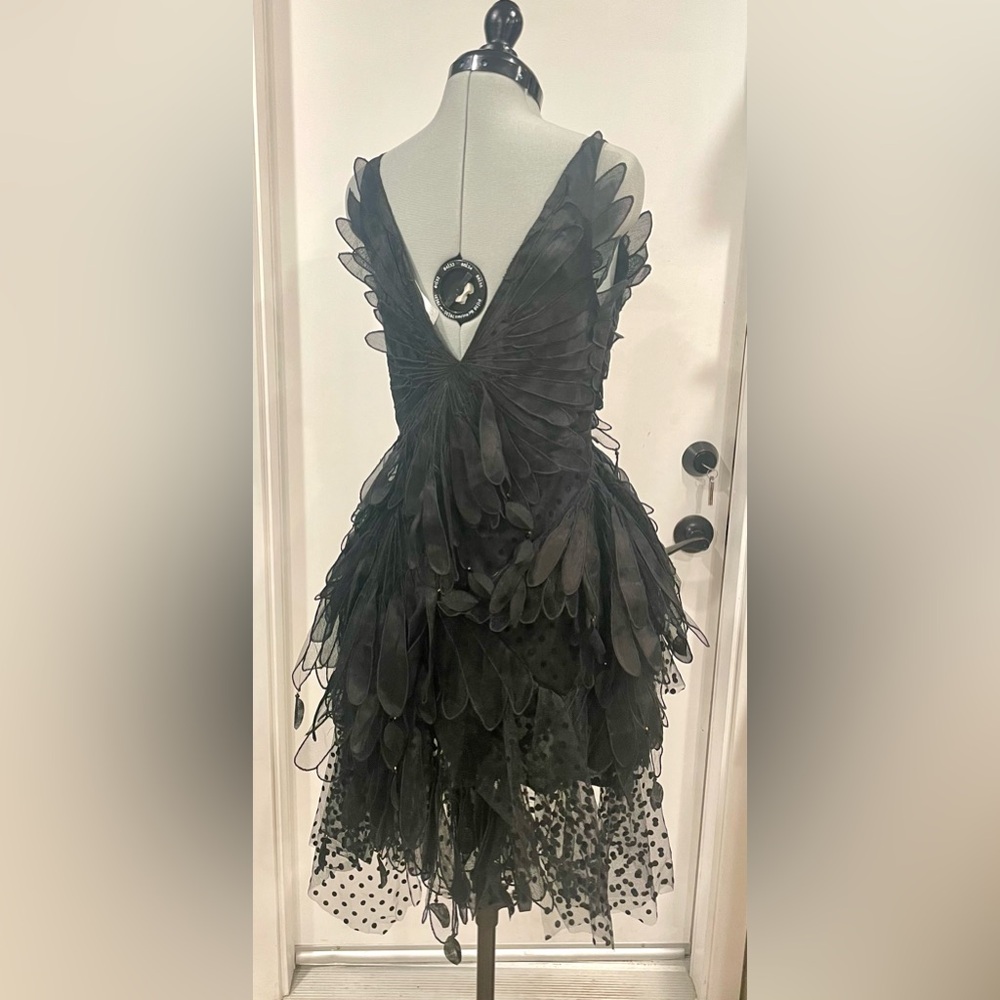 Zimmermann BlackSwan fluted tulle mini dress, feathers, deep plunge, EUC, 0(0-5) - Picture 7 of 16
